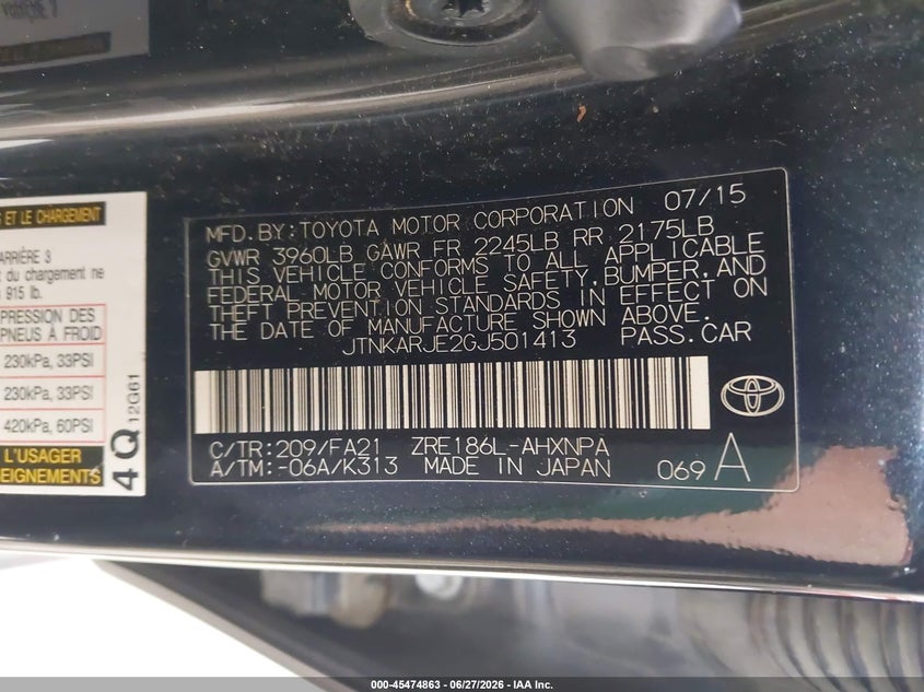 2016 Scion Im VIN JTNKARJE2GJ501413 IAAI salvage auction — REAR END, Wait Title, sold $25 on 2026-08-23 (photo 9)