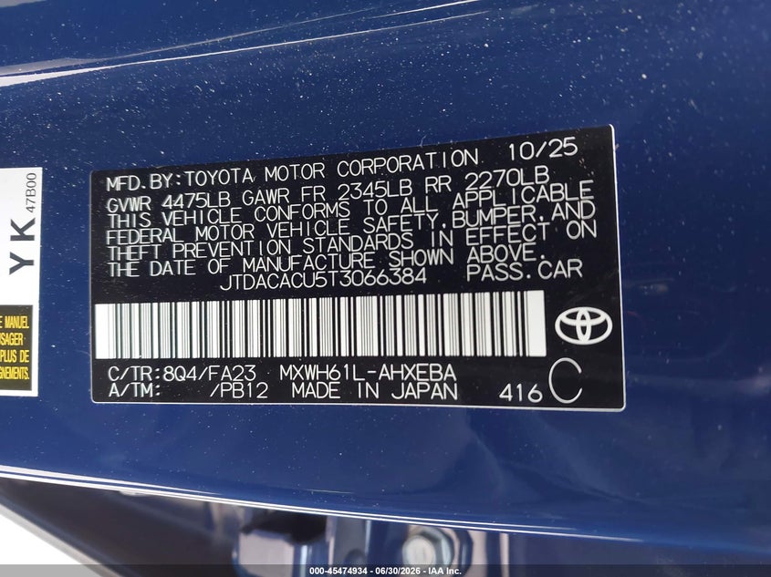 2026 Toyota Prius VIN JTDACACU5T3066384 IAAI salvage auction — RIGHT SIDE, Salvage (California), sold $16,000 on 2026-08-19 (photo 9)