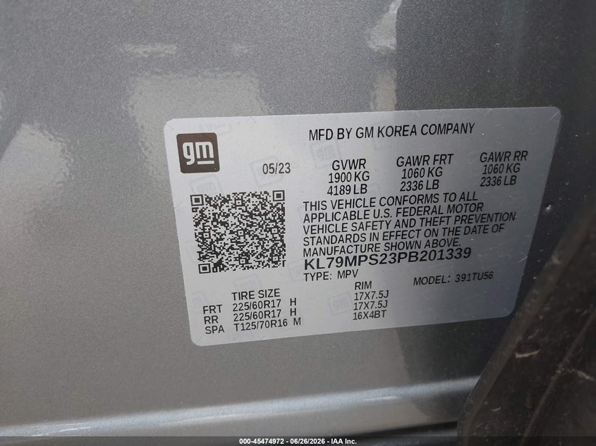 2023 Chevrolet Trailblazer VIN KL79MPS23PB201339 IAAI salvage auction — FRONT END, Salvage (California), sold $25 on 2026-07-29 (photo 9)