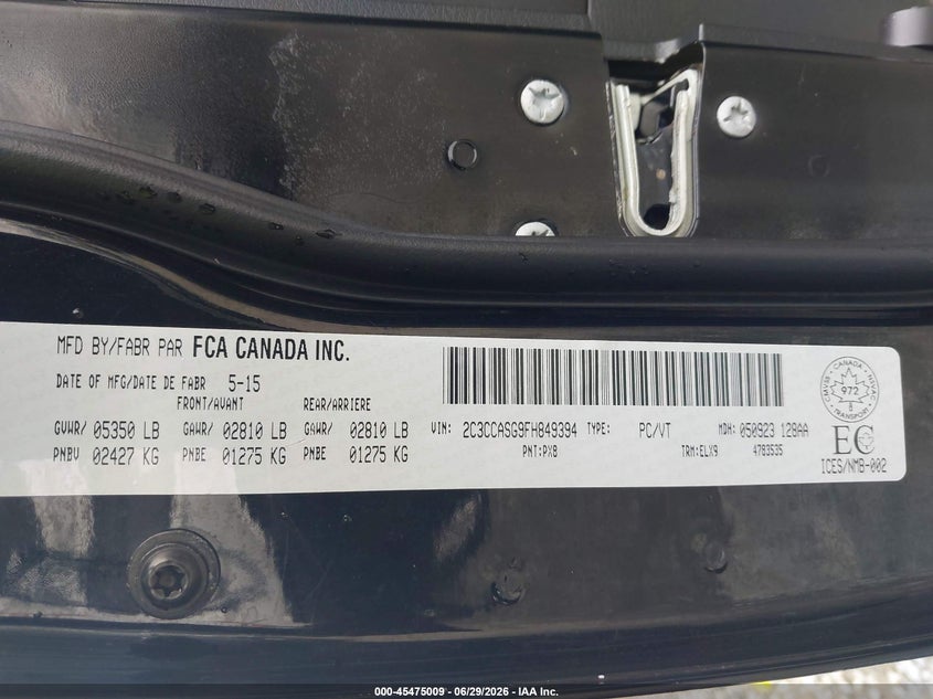 2015 Chrysler 300c VIN 2C3CCASG9FH849394 IAAI salvage auction — FRONT END, Bill Of Sale (Washington), sold $2,250 on 2026-08-01 (photo 9)