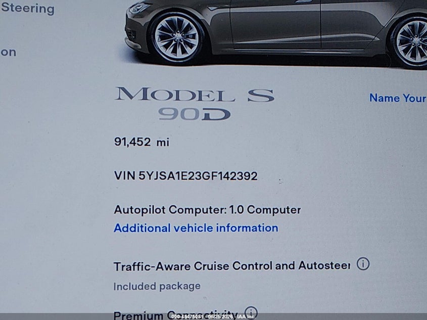 2016 Tesla Model s VIN 5YJSA1E23GF142392 IAAI salvage auction — FRONT END, Salvage (California), sold $4,750 on 2026-07-19 (photo 7)