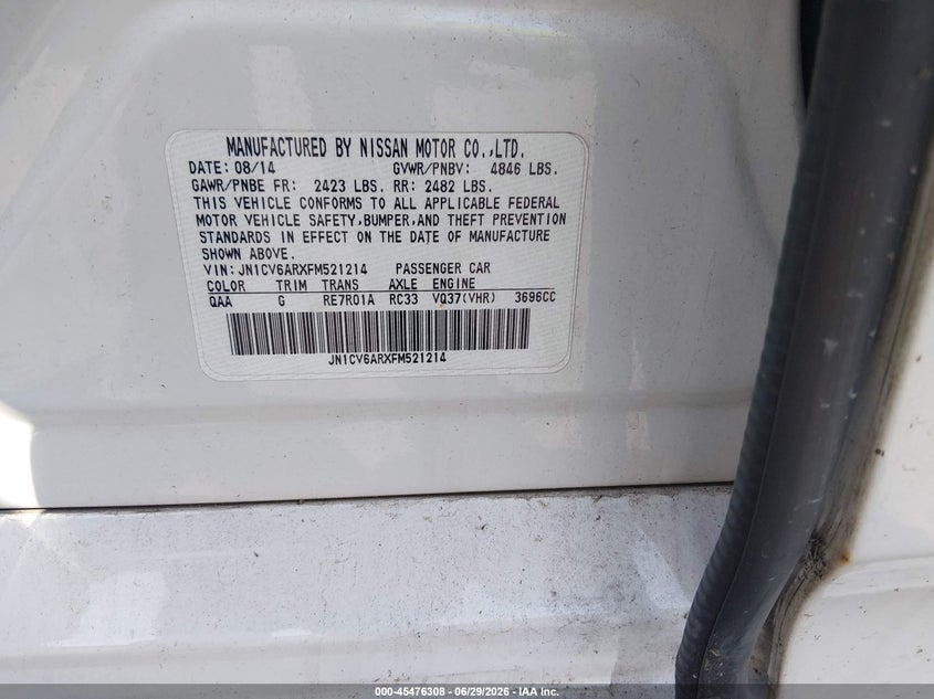 2015 Infiniti Q40 VIN JN1CV6ARXFM521214 IAAI salvage auction — NORMAL WEAR, Salvage (Illinois), sold $350 on 2026-07-28 (photo 9)