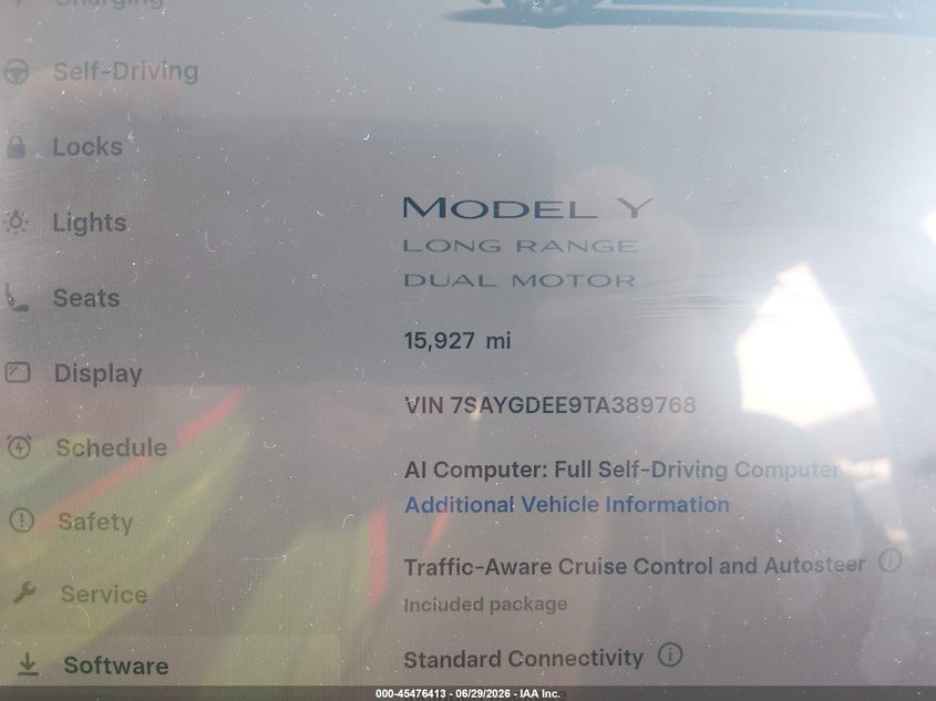 2026 Tesla Model y VIN 7SAYGDEE9TA389768 IAAI salvage auction — FRONT END, Salvage Title, sold $17,600 on 2026-07-24 (photo 7)