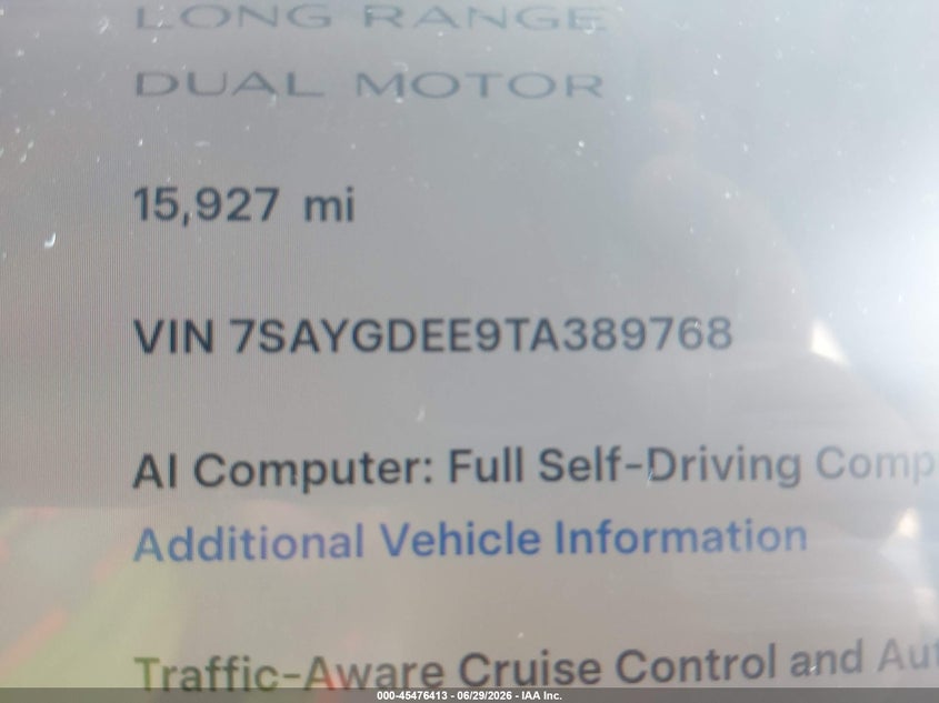 2026 Tesla Model y VIN 7SAYGDEE9TA389768 IAAI salvage auction — FRONT END, Salvage Title, sold $17,600 on 2026-07-24 (photo 9)