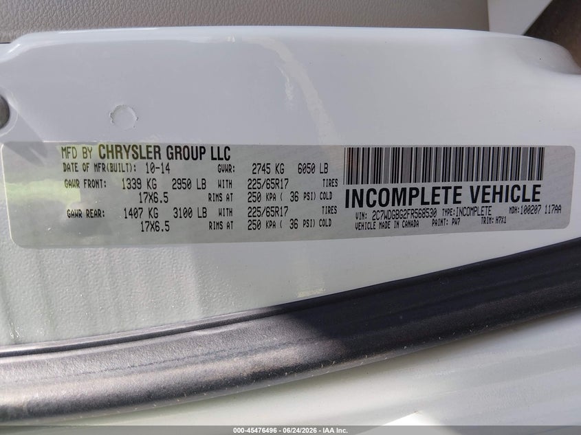 2015 Dodge Caravan VIN 2C7WDGBG2FR568530 IAAI salvage auction — NORMAL WEAR, Clear-Dealer Only (Arizona), sold $10,400 on 2026-07-07 (photo 9)