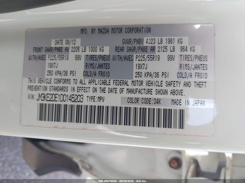2013 Mazda Cx-5 VIN JM3KE2DE1D0145203 IAAI salvage auction — FRONT END, Salvage (Louisiana), sold $2,500 on 2026-07-05 (photo 9)