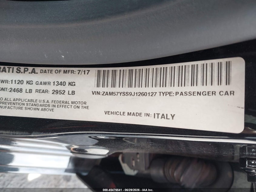 2018 Maserati Ghibli VIN ZAM57YSS9J1260127 IAAI salvage auction — LEFT SIDE, Salvage (Arizona), sold $3,950 on 2026-07-30 (photo 9)