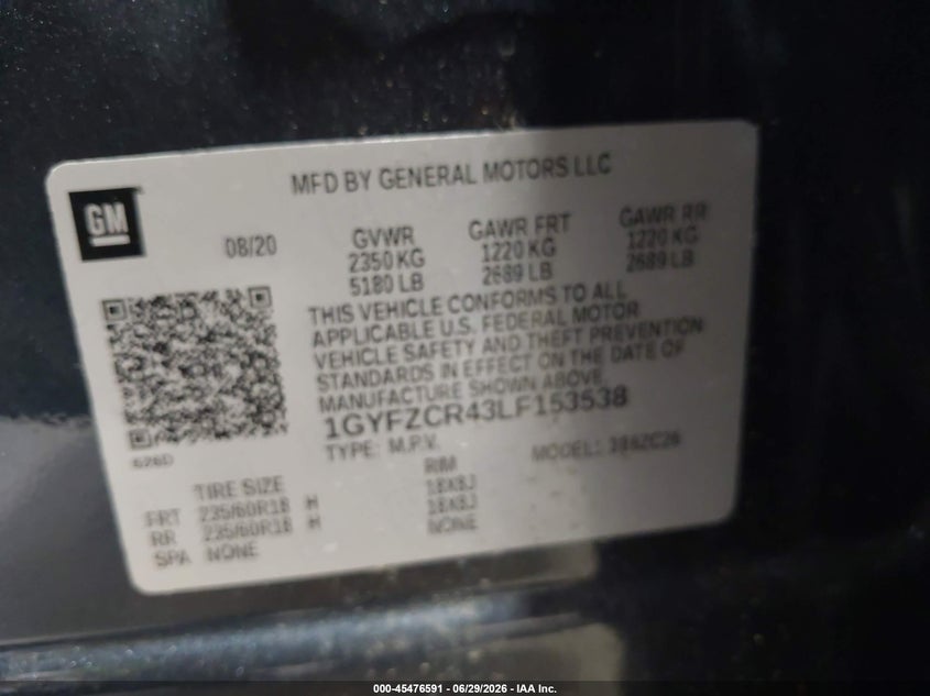 2020 Cadillac Xt4 VIN 1GYFZCR43LF153538 IAAI salvage auction — FRONT END, Salvage (North Carolina), sold $3,200 on 2026-07-19 (photo 9)