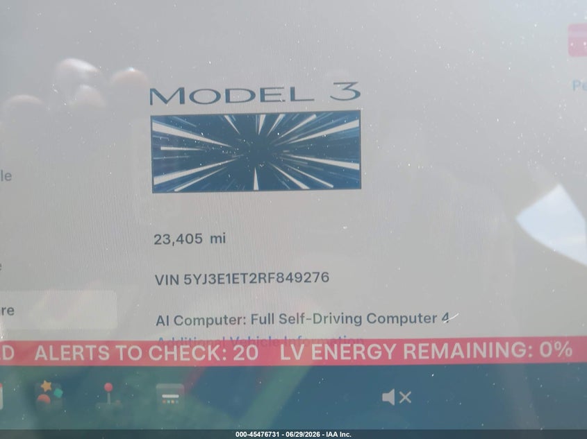 2024 Tesla Model 3 VIN 5YJ3E1ET2RF849276 IAAI salvage auction — FRONT END, Salvage (Virginia), sold $15,600 on 2026-07-31 (photo 7)