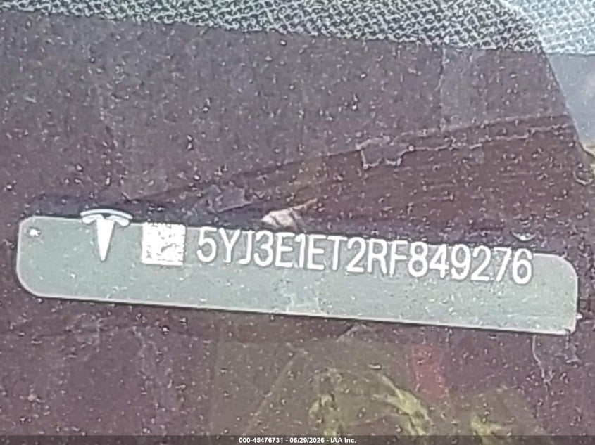 2024 Tesla Model 3 VIN 5YJ3E1ET2RF849276 IAAI salvage auction — FRONT END, Salvage (Virginia), sold $15,600 on 2026-07-31 (photo 9)