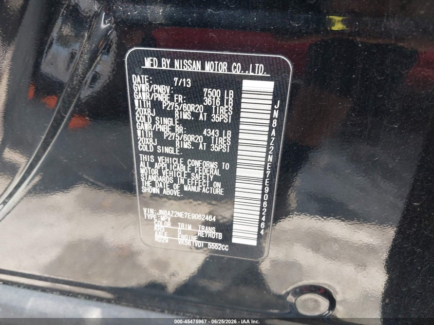 2014 Infiniti Qx80 VIN JN8AZ2NE7E9062464 IAAI salvage auction — FRONT END, Salvage (North Carolina), sold $1,750 on 2026-07-08 (photo 9)