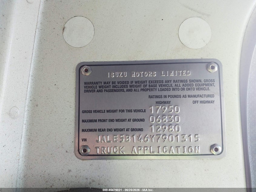 2000 Isuzu Nqr VIN JALE5B146Y7901315 IAAI salvage auction — NORMAL WEAR, Clear (Georgia), sold $1,925 on 2026-07-15 (photo 8)