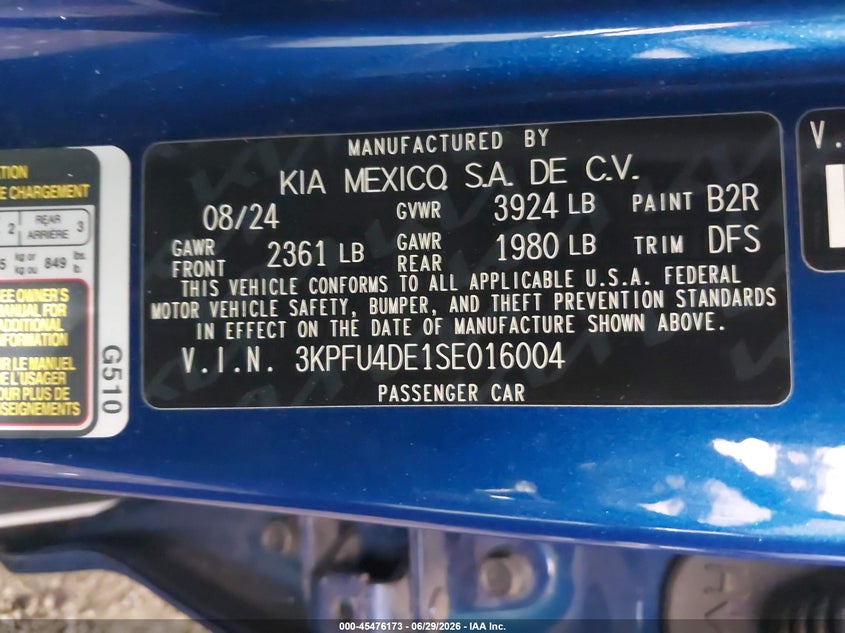 2025 Kia K4 VIN 3KPFU4DE1SE016004 IAAI salvage auction — REAR END, Salvage Title, sold $7,100 on 2026-07-30 (photo 9)