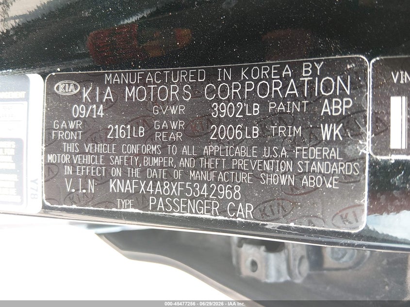 2015 Kia Forte VIN KNAFX4A8XF5342968 IAAI salvage auction — FRONT END, Salvage Title, sold $675 on 2026-07-21 (photo 9)