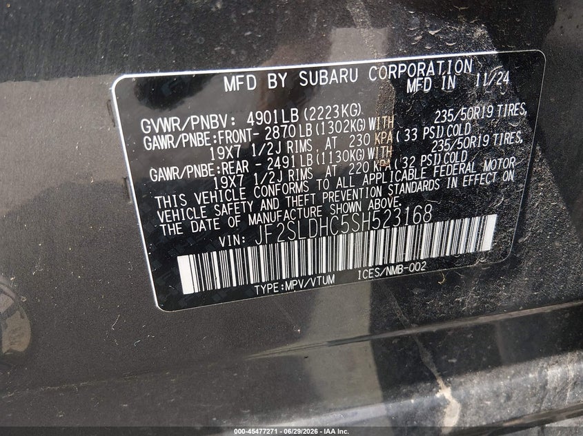 2025 Subaru Forester VIN JF2SLDHC5SH523168 IAAI salvage auction — REAR END, Salvage Title, sold $8,600 on 2026-07-28 (photo 9)
