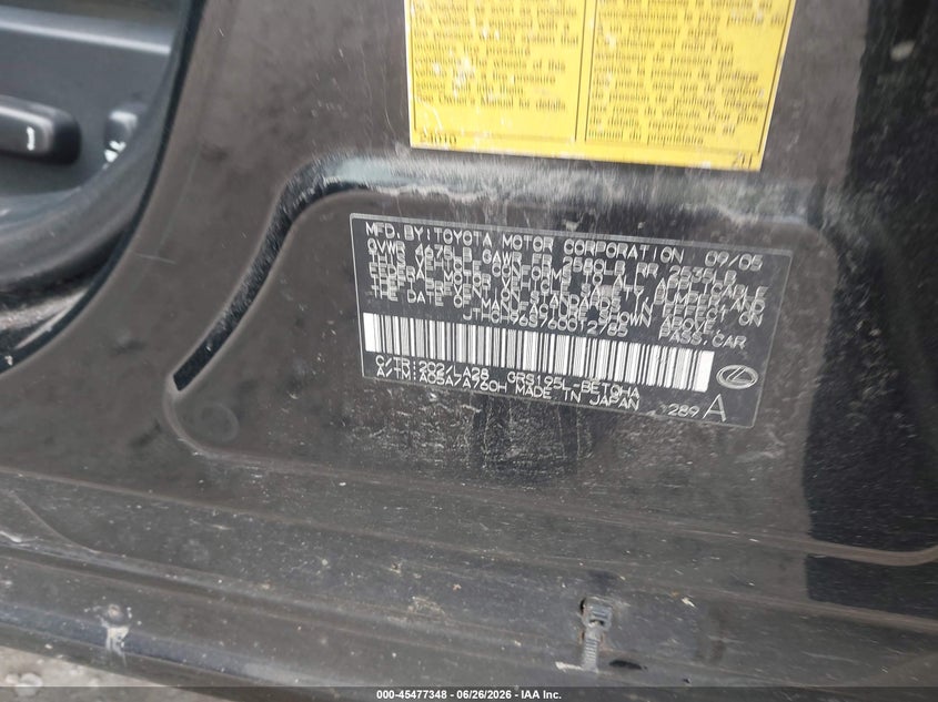 2006 Lexus Gs 300 VIN JTHCH96S760012785 IAAI salvage auction — FRONT END, Junk Bill Of Sale Mv2459 (Wisconsin), sold $300 on 2026-07-14 (photo 9)