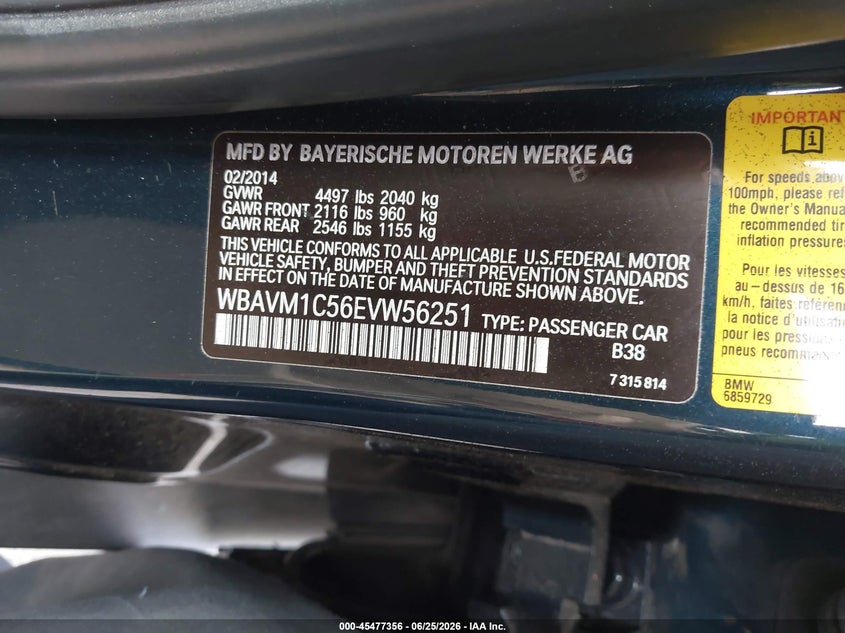 2014 BMW X1 VIN WBAVM1C56EVW56251 IAAI salvage auction — SIDE, Salvage (California), sold $1,350 on 2026-07-09 (photo 9)