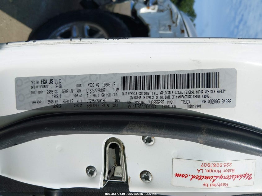 2018 Ram 2500 VIN 3C6UR4CL7JG255205 IAAI salvage auction — LEFT FRONT, Salvage (Louisiana), sold $13,175 on 2026-07-28 (photo 8)