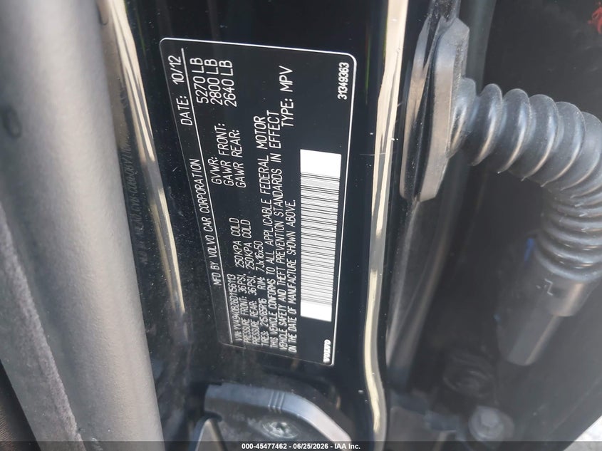 2013 Volvo Xc70 VIN YV4940BZ6D1156113 IAAI salvage auction — FRONT END, Salvage (Pennsylvania), sold $675 on 2026-07-11 (photo 9)