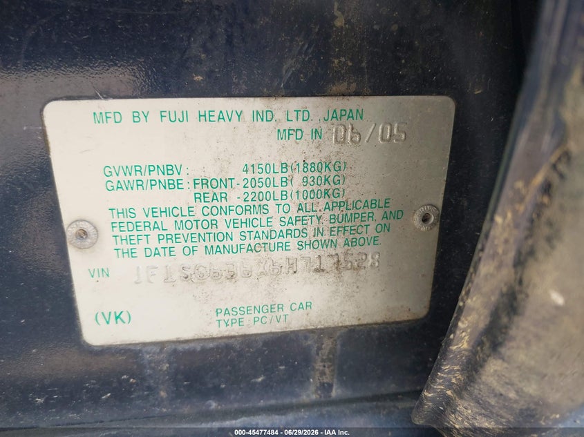 2006 Subaru Forester VIN JF1SG636X6H717528 IAAI salvage auction — NORMAL WEAR, Clear (New York), sold $275 on 2026-07-08 (photo 9)