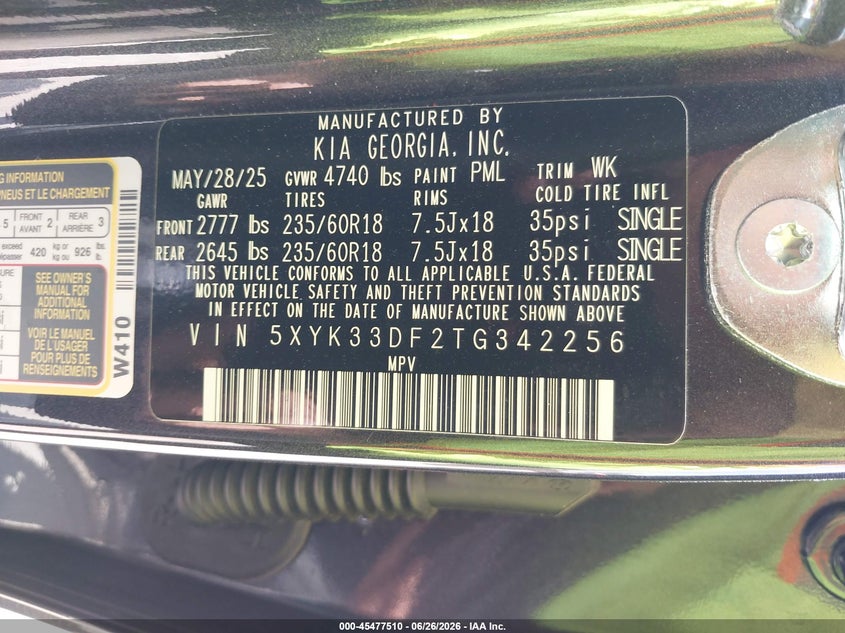 2026 Kia Sportage VIN 5XYK33DF2TG342256 IAAI salvage auction — LEFT FRONT, Wait Title, sold $10,000 on 2026-08-22 (photo 9)
