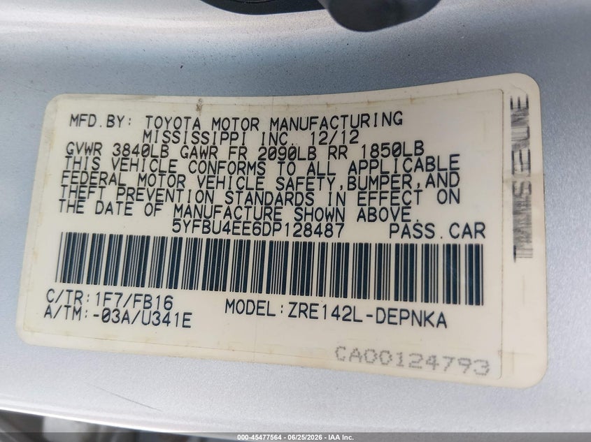 2013 Toyota Corolla VIN 5YFBU4EE6DP128487 IAAI salvage auction — REAR END, Salvage (Missouri), sold $1,050 on 2026-07-30 (photo 9)