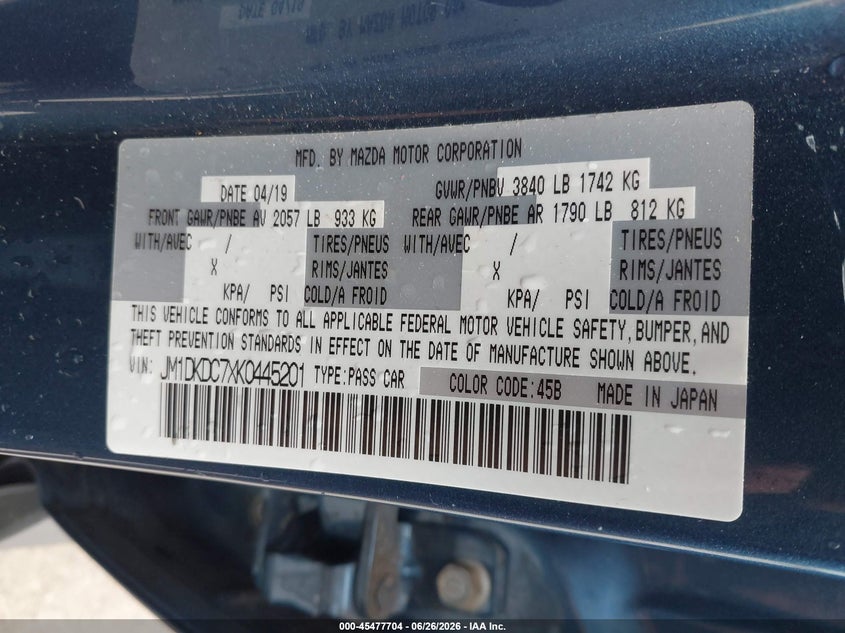 2019 Mazda Cx-3 VIN JM1DKDC7XK0445201 IAAI salvage auction — REAR END, Salvage (Missouri), sold $2,150 on 2026-07-28 (photo 9)