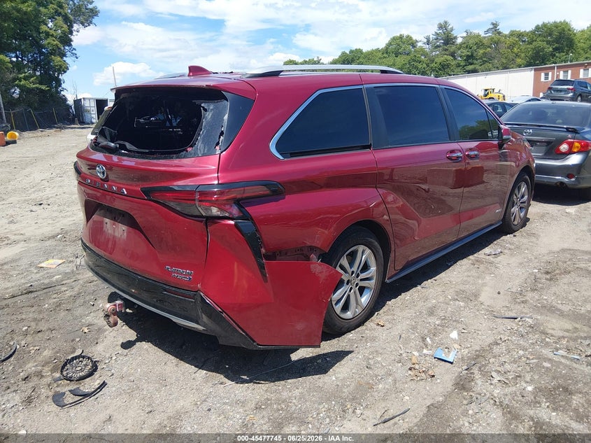 2021 Toyota Sienna VIN 5TDESKFC0MS015579 IAAI salvage auction — EXTERIOR BURN, Salvage Title, sold $9,950 on 2026-10-06 (photo 4)