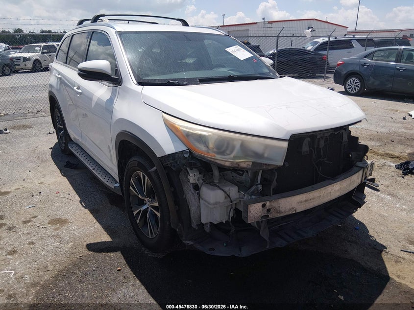 2016 Toyota Highlander VIN 5TDKKRFH2GS175717 IAAI salvage auction — FRONT END, Salvage (Louisiana), sold $4,750 on 2026-07-08 (photo 1)