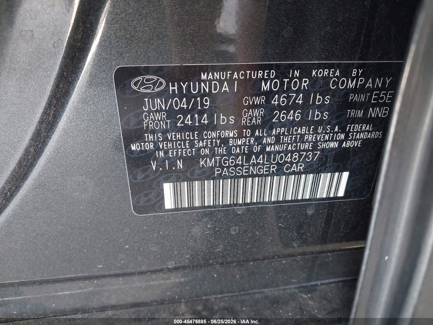 2020 Genesis G70 VIN KMTG64LA4LU048737 IAAI salvage auction — RIGHT FRONT, Rebuildable (Florida), sold $3,250 on 2026-09-04 (photo 9)