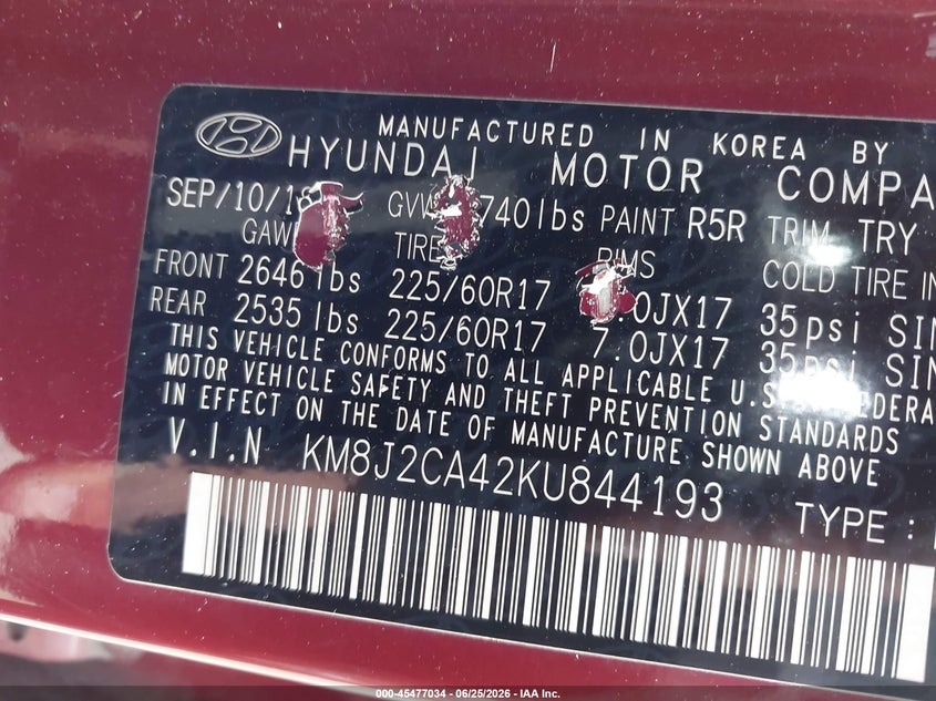 2019 Hyundai Tucson VIN KM8J2CA42KU844193 IAAI salvage auction — THEFT, Clear (Michigan), sold $3,000 on 2026-07-30 (photo 9)
