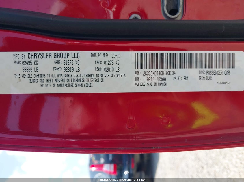 2012 Dodge Charger VIN 2C3CDXDT4CH103134 IAAI salvage auction — REAR END, Salvage (Ohio), sold $1,550 on 2026-07-09 (photo 9)