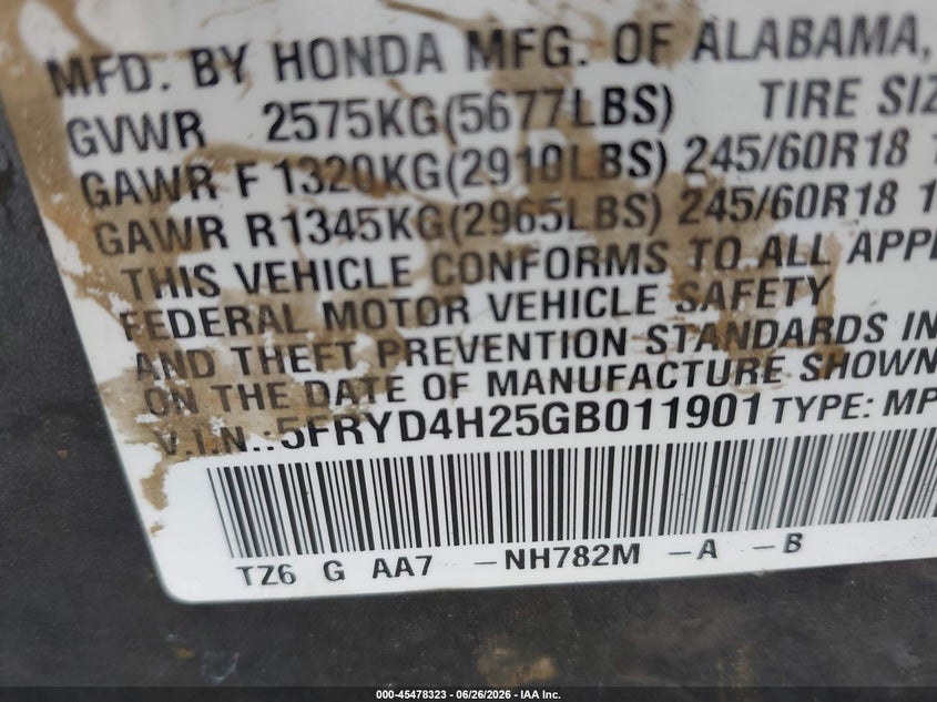 2016 Acura Mdx VIN 5FRYD4H25GB011901 IAAI salvage auction — RIGHT FRONT, Clear (Virginia), sold $1,500 on 2026-07-27 (photo 9)