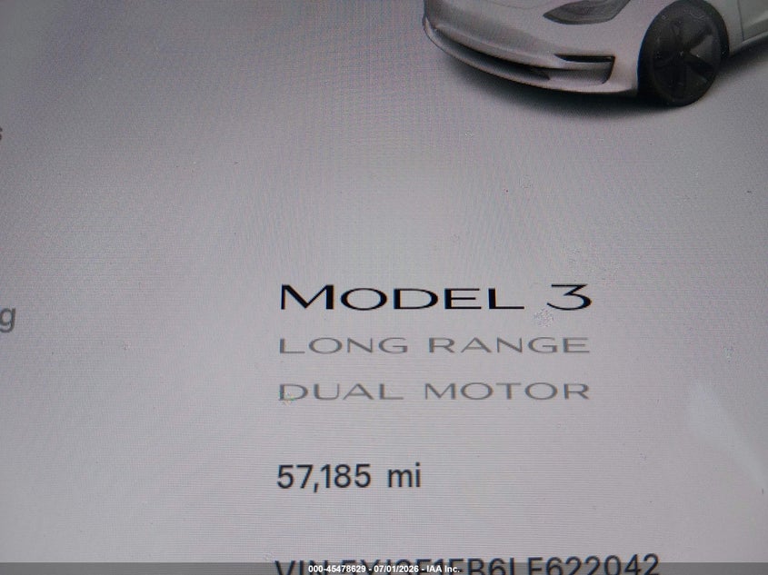 2020 Tesla Model 3 VIN 5YJ3E1EB6LF622042 IAAI salvage auction — SIDE, Salvage - Greater Than 75% (Maryland), sold $7,200 on 2026-07-30 (photo 7)