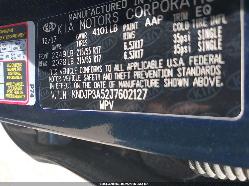 2018 Kia Soul VIN KNDJP3A52J7602127 IAAI salvage auction — NORMAL WEAR, Original (Texas), sold $1,750 on 2026-07-27 (photo 9)