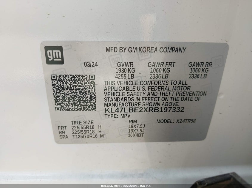 2024 Buick Envista VIN KL47LBE2XRB197332 IAAI salvage auction — SIDE, Salvage (North Carolina), sold $5,100 on 2026-08-01 (photo 9)