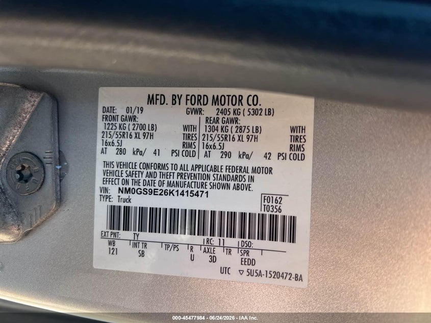 2019 Ford Transit connect VIN NM0GS9E26K1415471 IAAI salvage auction — NORMAL WEAR, Clear (Massachusetts), sold $6,375 on 2026-07-29 (photo 9)