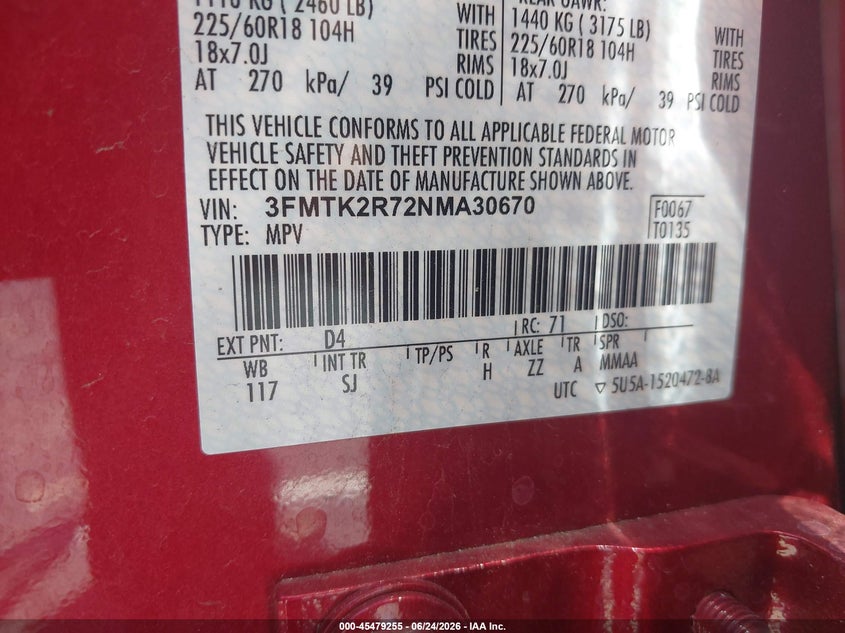 2022 Ford Mustang mach-e VIN 3FMTK2R72NMA30670 IAAI salvage auction — REAR END, Salvage (California), sold $8,800 on 2026-07-20 (photo 9)
