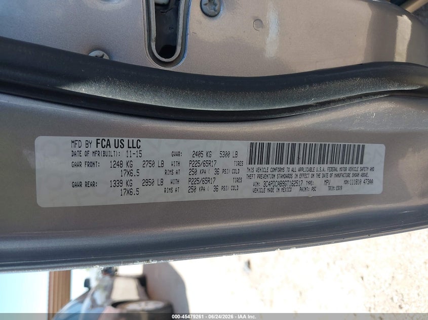 2016 Dodge Journey VIN 3C4PDCAB9GT162517 IAAI salvage auction — NORMAL WEAR, Clear-Dealer Only (Arizona), sold $25 on 2026-07-09 (photo 9)