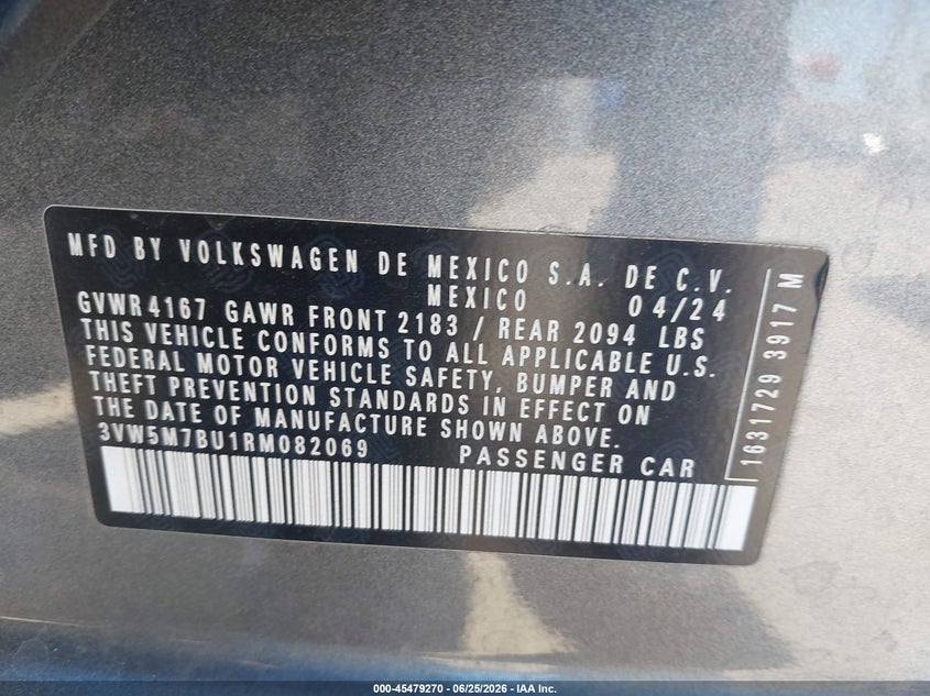 2024 Volkswagen Jetta VIN 3VW5M7BU1RM082069 IAAI salvage auction — REAR END, Salvage Title, sold $5,300 on 2026-07-22 (photo 9)