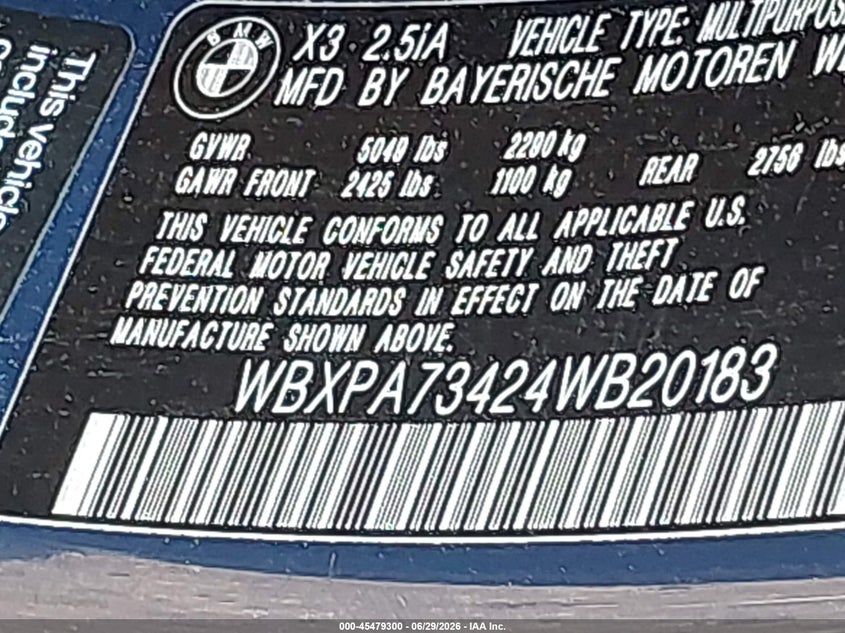 2004 BMW X3 VIN WBXPA73424WB20183 IAAI salvage auction — FRONT END, Mv-907A (New York), sold $400 on 2026-07-07 (photo 9)