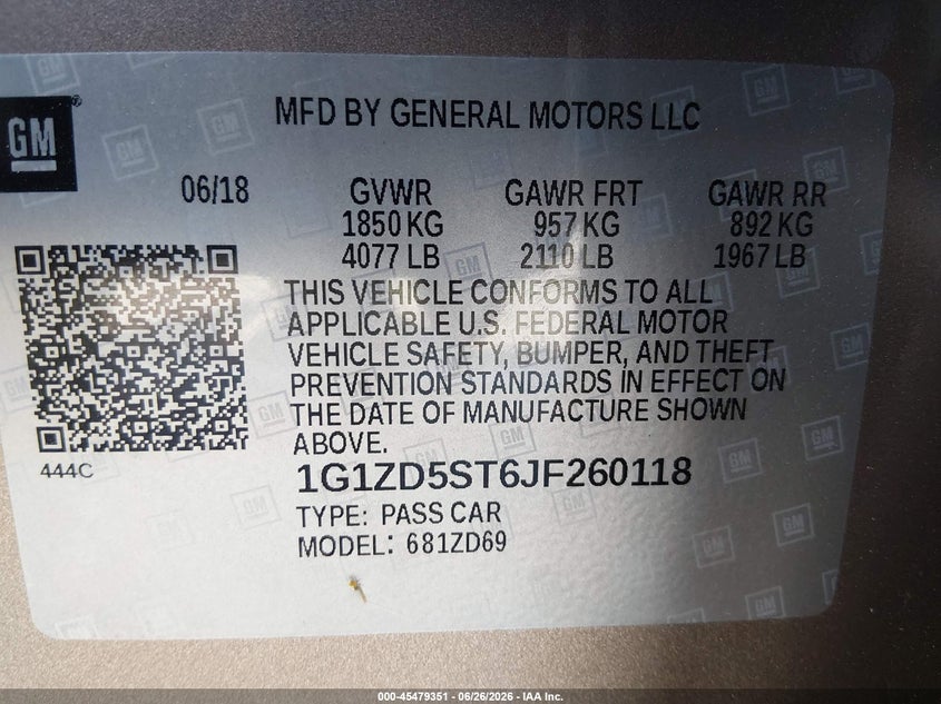 2018 Chevrolet Malibu VIN 1G1ZD5ST6JF260118 IAAI salvage auction — RIGHT FRONT, Salvage (Nevada), sold $375 on 2026-07-24 (photo 9)