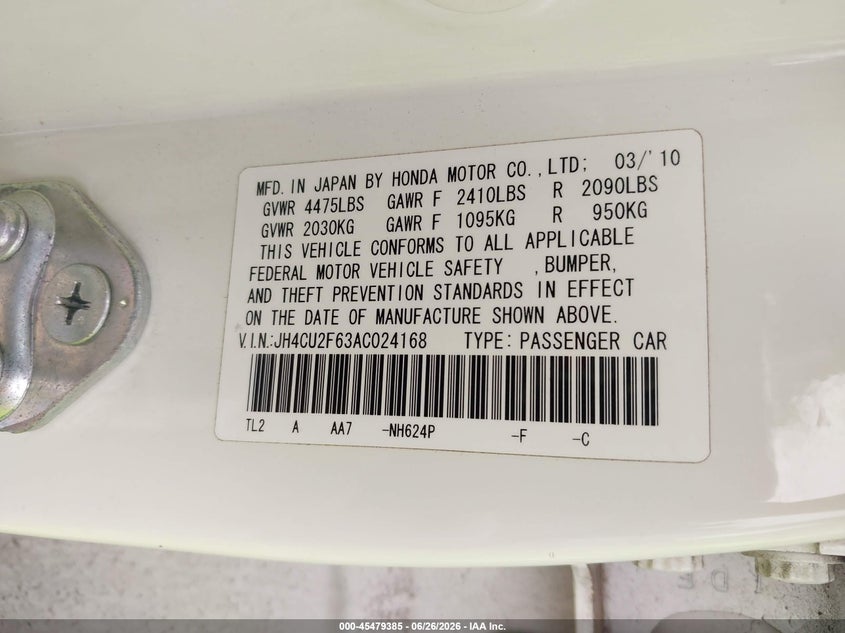 2010 Acura Tsx VIN JH4CU2F63AC024168 IAAI salvage auction — SIDE, Salvage (Ohio), sold $625 on 2026-07-13 (photo 9)
