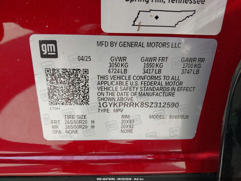 2025 Cadillac Lyriq VIN 1GYKPRRK8SZ312590 IAAI salvage auction — WATER/FLOOD, Salvage (Texas), sold $18,950 on 2026-07-30 (photo 9)