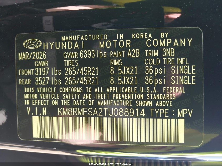 2026 Hyundai Palisade VIN KM8RMESA2TU088914 IAAI salvage auction — RIGHT SIDE, Clear (Michigan), sold $26,000 on 2026-07-30 (photo 9)