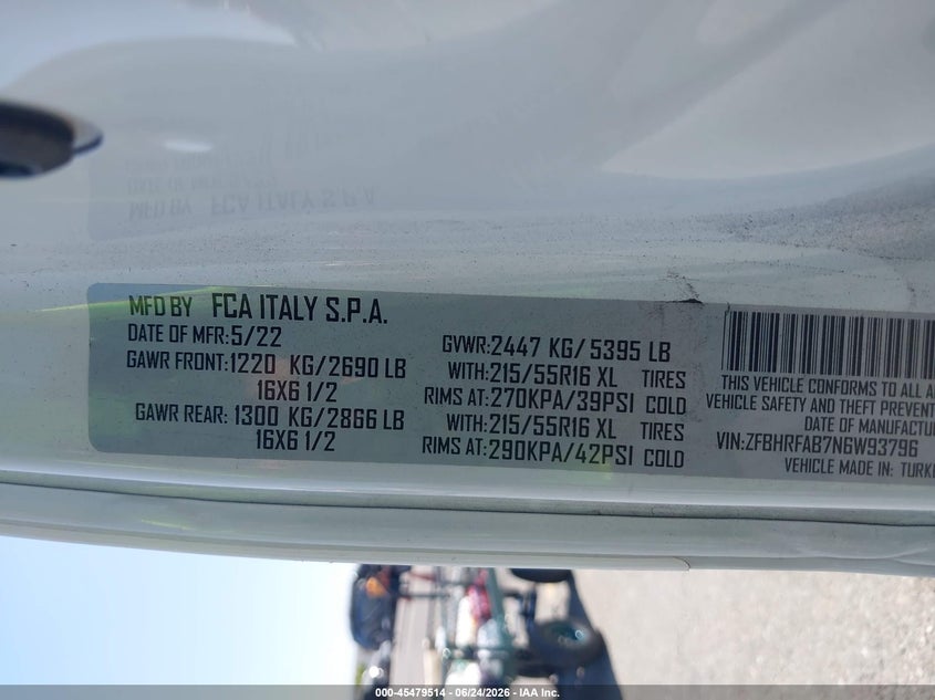 2022 Ram Promaster city VIN ZFBHRFAB7N6W93796 IAAI salvage auction — FRONT END, Salvage (California), sold $5,250 on 2026-08-10 (photo 9)