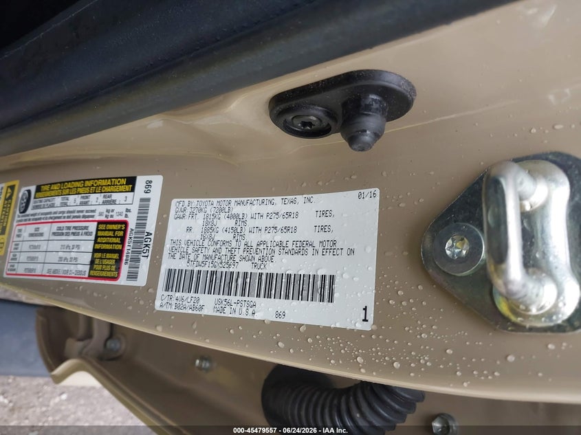 2016 Toyota Tundra VIN 5TFDW5F15GX525697 IAAI salvage auction — ROOF, Clear (Wisconsin), sold $19,950 on 2026-07-07 (photo 9)