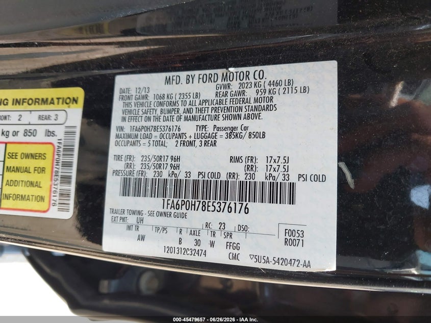 2014 Ford Fusion VIN 1FA6P0H78E5376176 IAAI salvage auction — SIDE, Clear (Virginia), sold $525 on 2026-07-22 (photo 9)