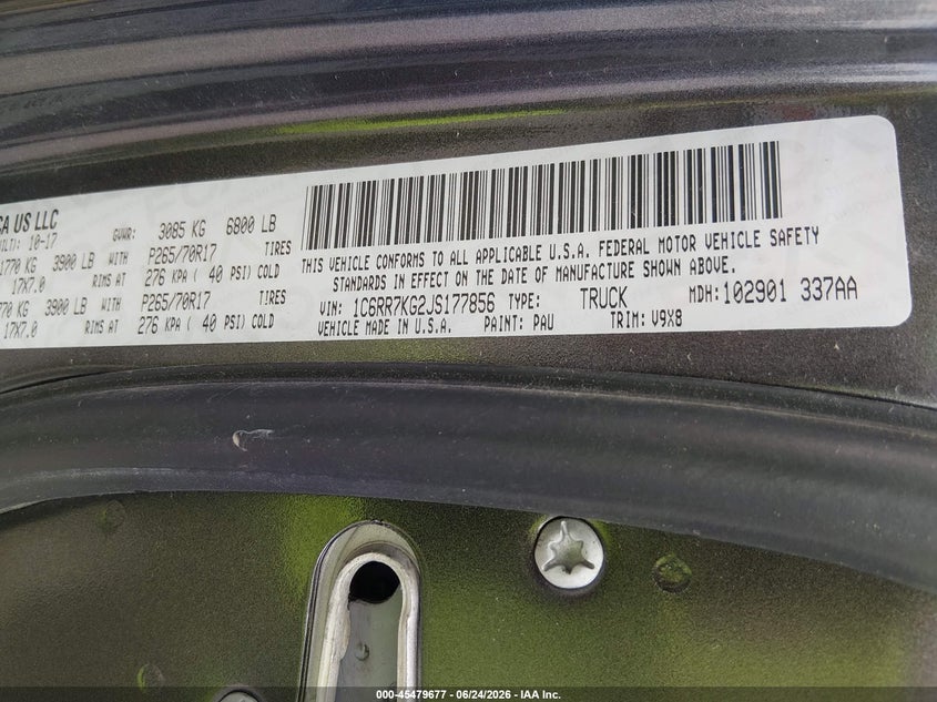 2018 Ram 1500 VIN 1C6RR7KG2JS177856 IAAI salvage auction — NORMAL WEAR, Sf97 (New York), sold $13,775 on 2026-08-20 (photo 9)