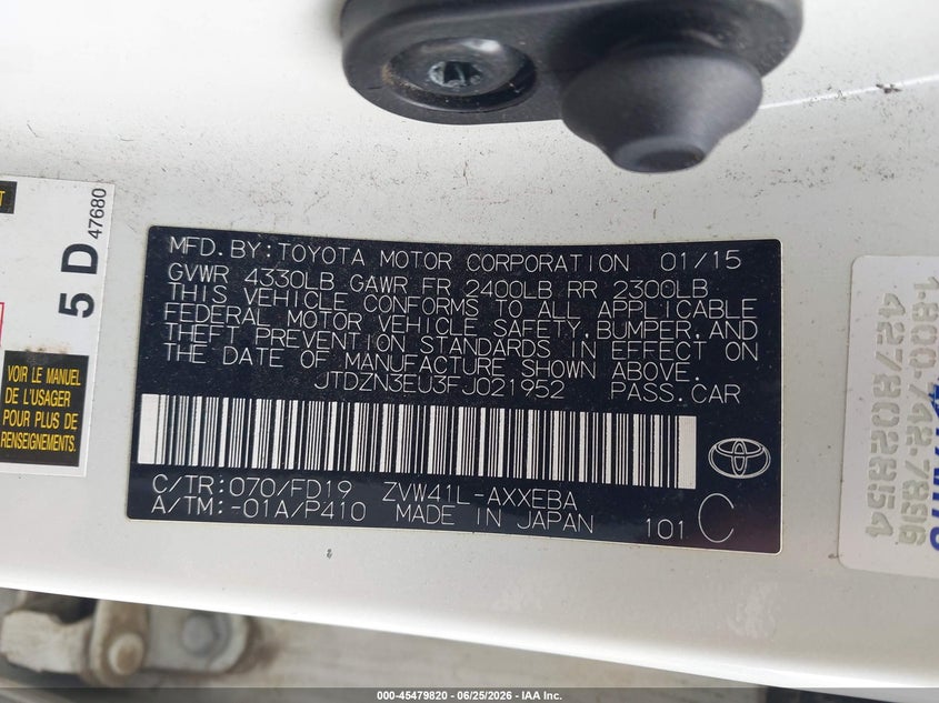 2015 Toyota Prius v VIN JTDZN3EU1FJ040581 IAAI salvage auction — NORMAL WEAR, Enterprise Vehicles Clear Only (California), sold $2,750 on 2026-07-08 (photo 9)